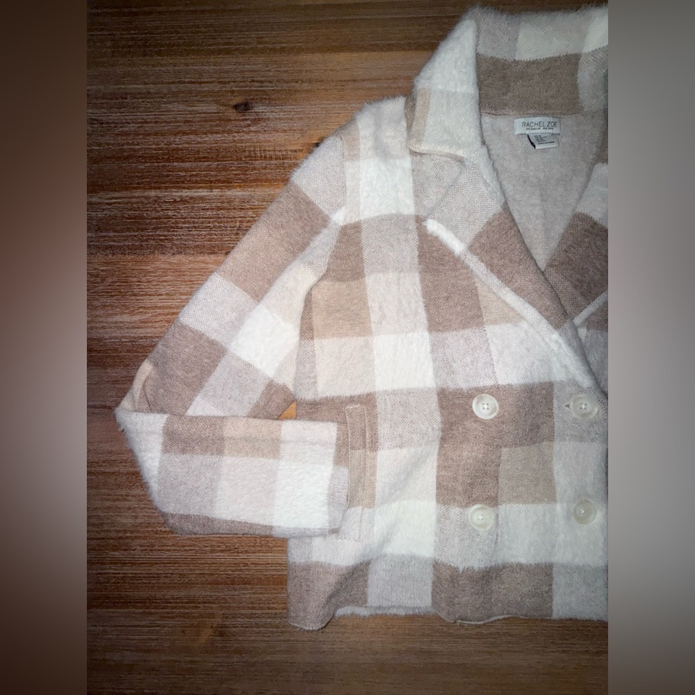 Rachel Zoe Plaid Teddy Jacket Cream Brown XL NWT Cozy Coat - Picture 11 of 15